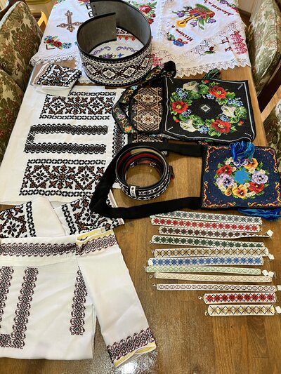 Colorful traditional embroidered textile items