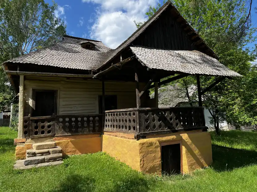 Wooden house from Nereju Mic in Vrancea, with an enclosed front porch.