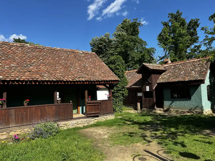 Saxon household from Dealul Frumos in Sibiu, with brick houses around a courtyard.