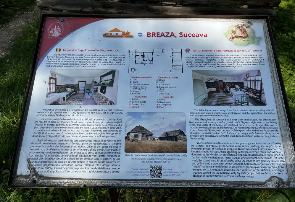 Information panel for the Breaza Hutsul household, including its house and sheds.