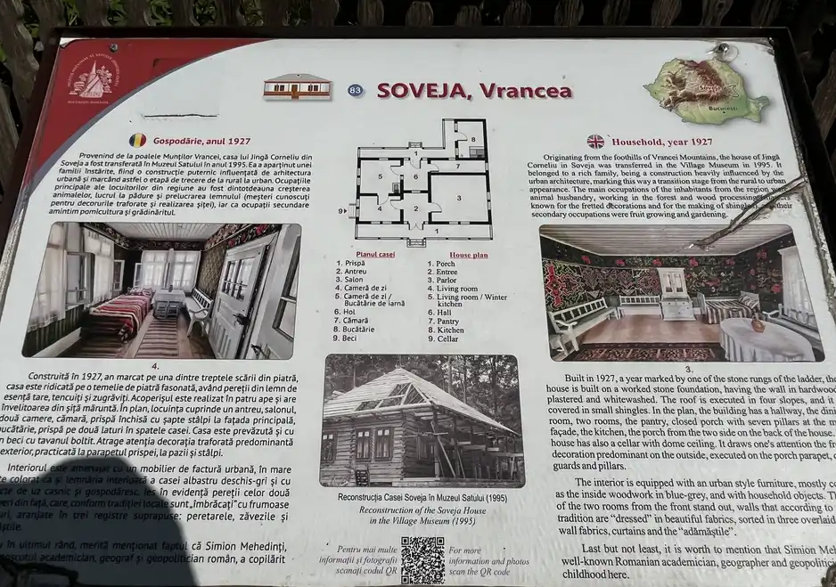 Information panel for the Soveja household and its seven-pillar porch.