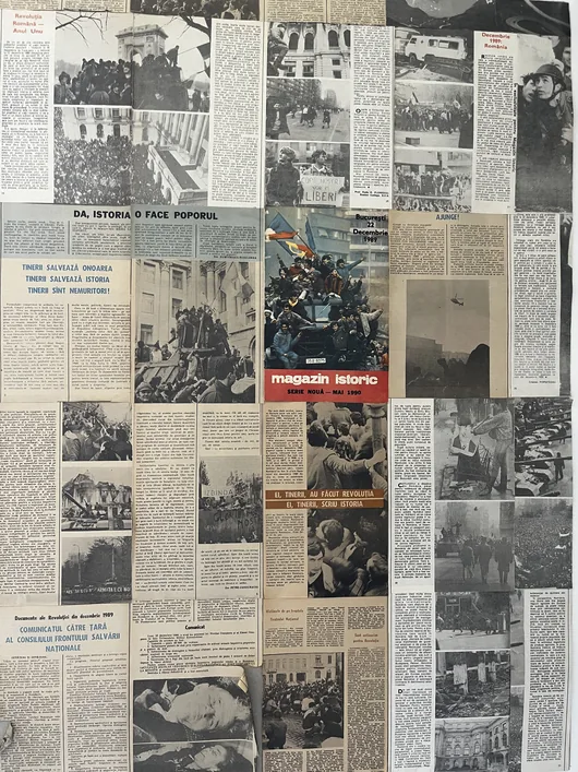 Collage of historical photographs, newspaper pages and magazine covers.