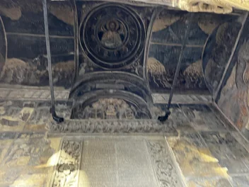 Religious scenes painted on the ceiling of the Stavropoleos entrance porch.